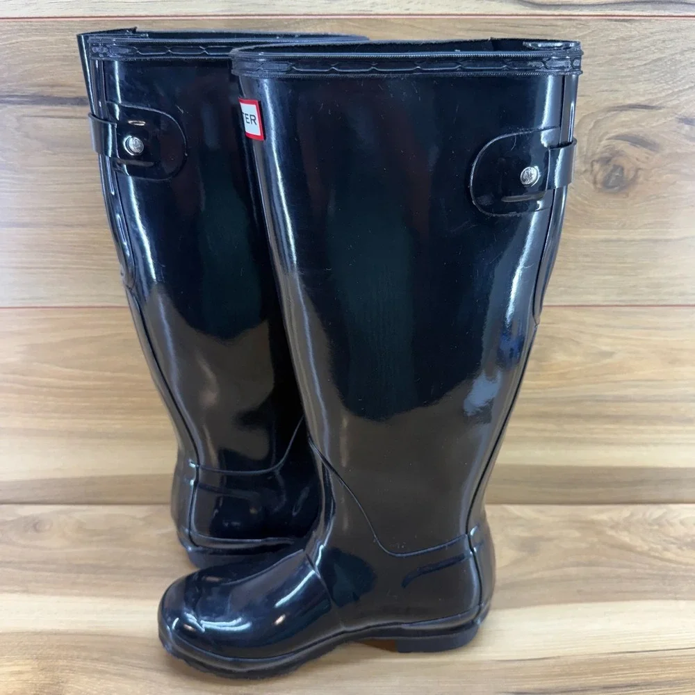 Hunter Original Tall Back Adjustable Boot 5 EU 36 Gloss Black Waterproof Wellies